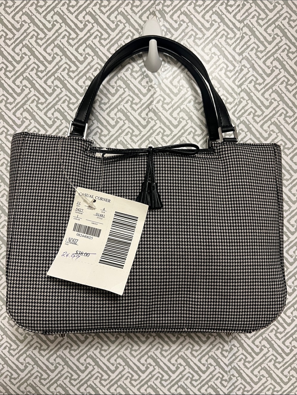 Vintage Casual Corner Black & White Houndstooth Tote Bag